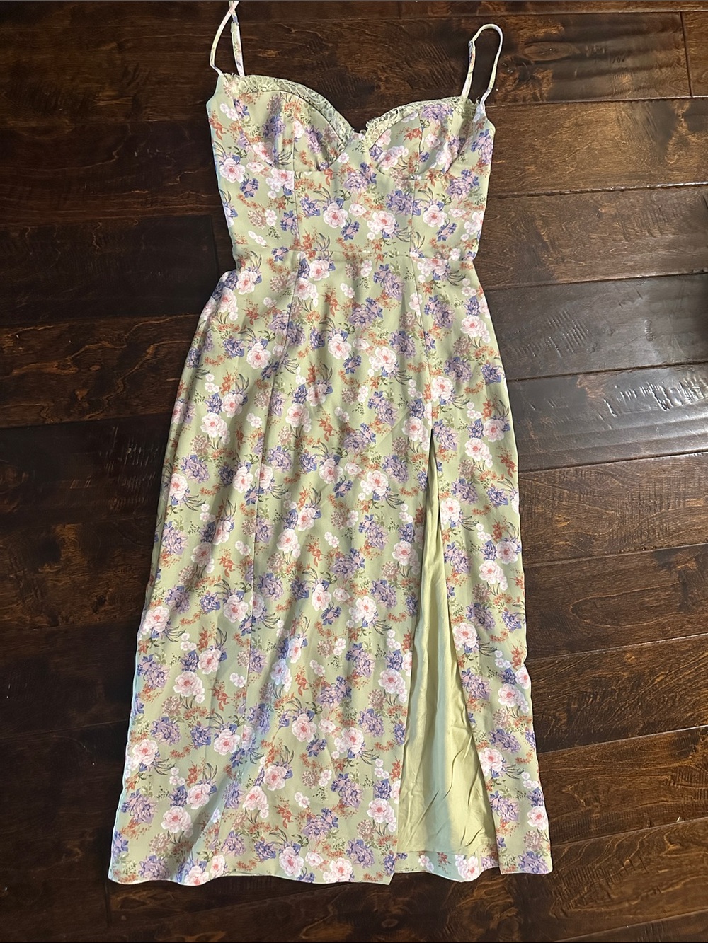 House of CB Sage Green Floral Midi Dress with Side Slit